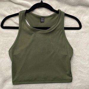army green rib-knit cropped tank top